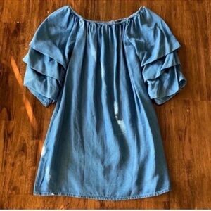 Zara Blue Chambray Bubble Sleeve Mini Dress axS NWOT